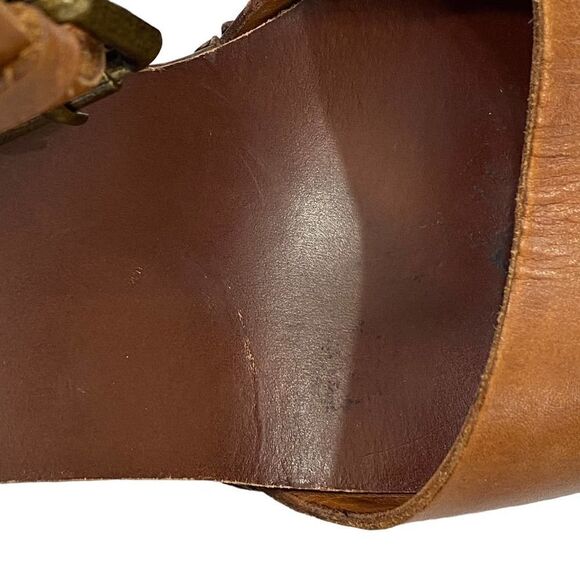 ASH Brown Leather Wedge Sandals Boho Studded Ankle Strap Women's Size 39 / US 8 - Picture 13 of 14